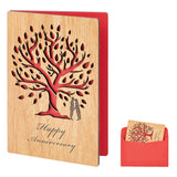 Wedding Anniversary Card, Wood Happy Anniversary Card, Tree Of Life Design, Handmade Wooden Greeting Card Gifts For Weddings Anniversary Mother'S Day Valentine'S Day Birthdays