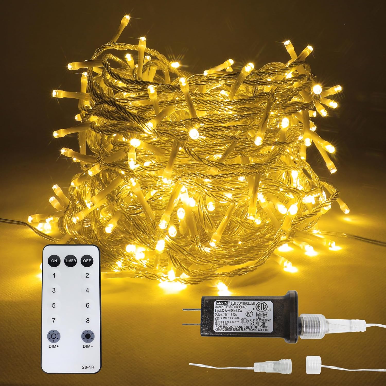 98 Ft 300 Led Outdoor Fairy Lights Plug In Connectable Clear Wire With Remote Control, Waterproof String Lights With Tim