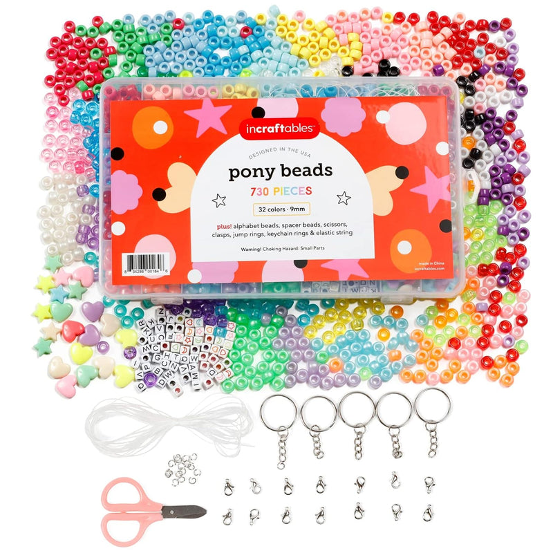 Pony Beads For Bracelets Making 9Mm (32 Colors). Large Rainbow Pony Be