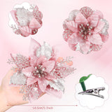 12 Pieces 5.7 Inch Christmas Poinsettia Flower Christmas Glitter Artificial Flower With Clips Xmas Tree Ornament For Wreath Garland Party Decor (Rose Gold)