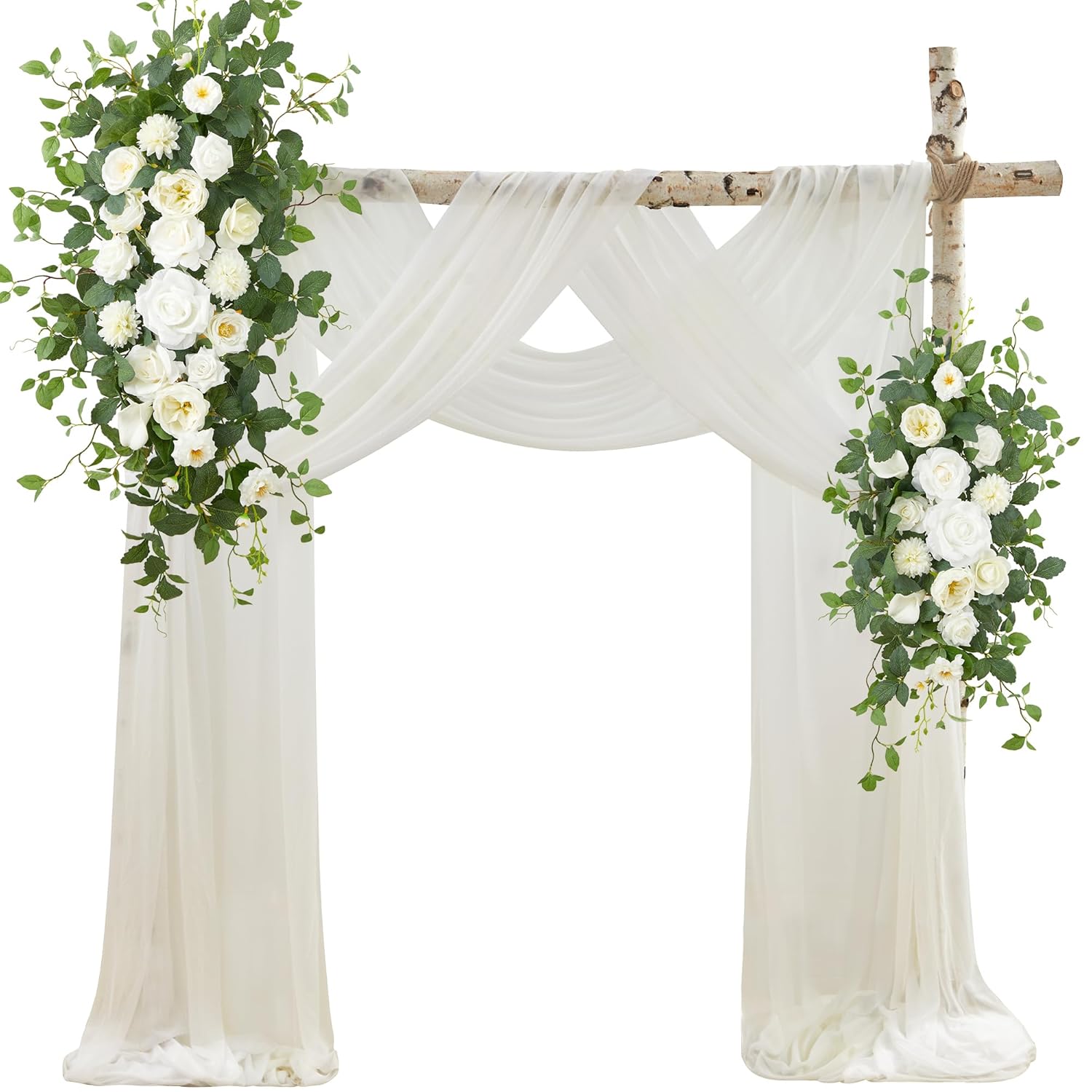 Artificial Wedding Arch Flowers Kit(Pack Of 4), 2 Pcs Floral Arrangement With 2 Pcs Fabric Drap For Arch Decorations Wedding Decor Ceremony Arbor Reception Backdrop For Diy?Cream & White