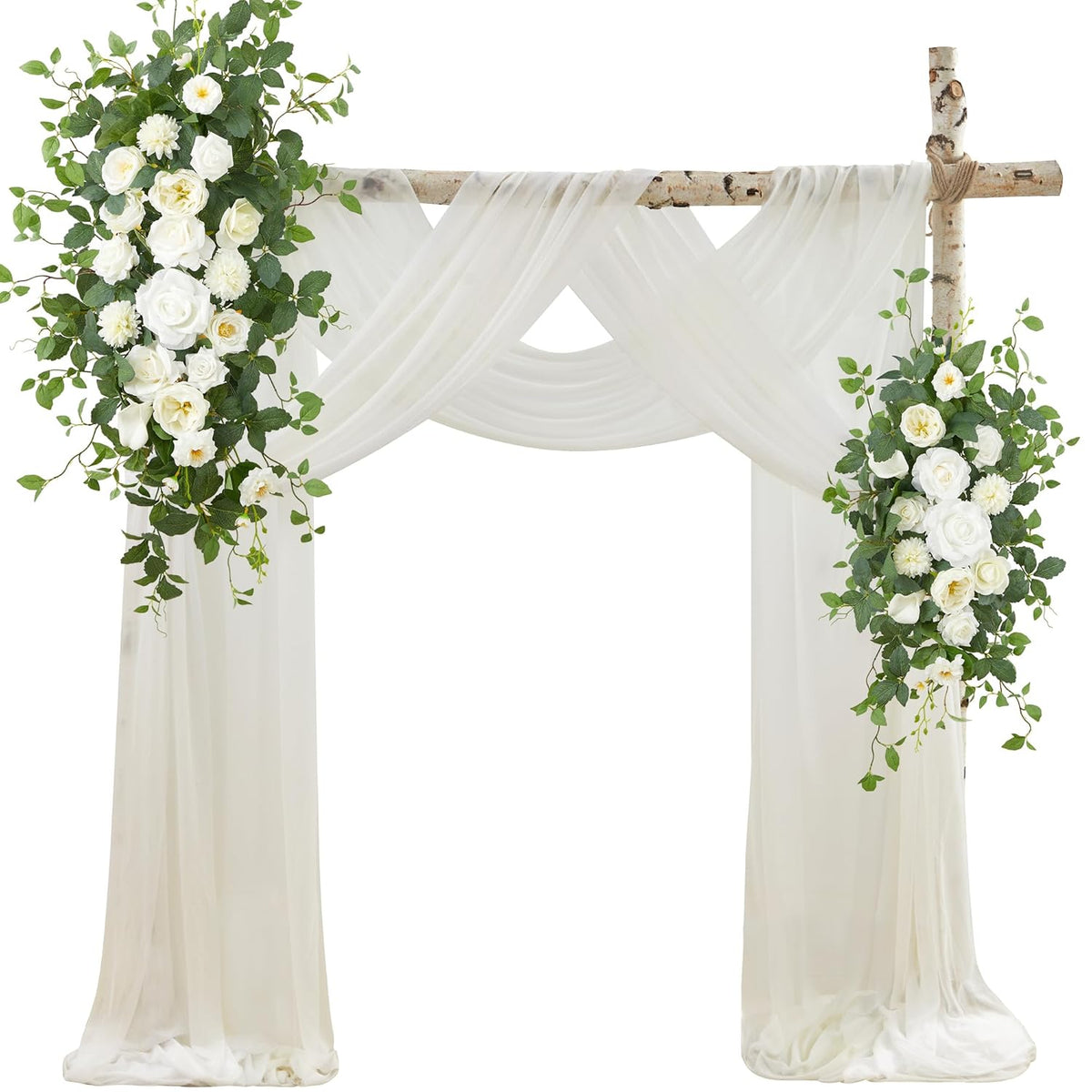 Artificial Wedding Arch Flowers Kit(Pack Of 4), 2 Pcs Floral Arrangement With 2 Pcs Fabric Drap For Arch Decorations Wedding Decor Ceremony Arbor Reception Backdrop For Diy?Cream & White