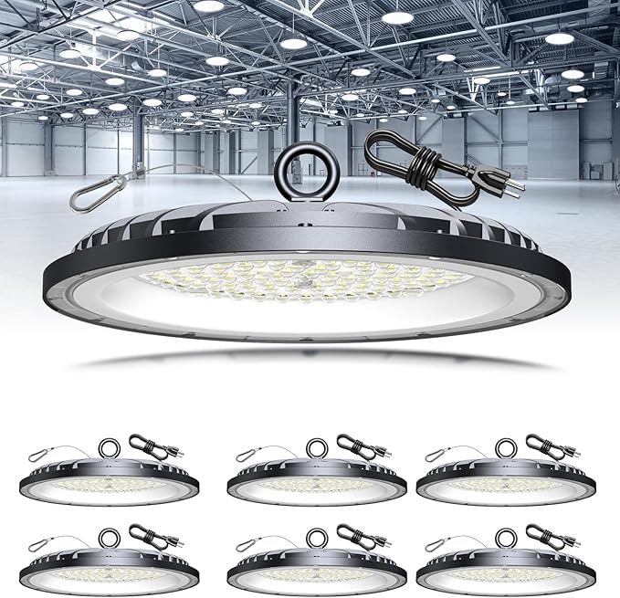 6 Pack 200W UFO LED High Bay Lights 30000LM 6000K Commercial Shop Lighting for Warehouse Garage Gym