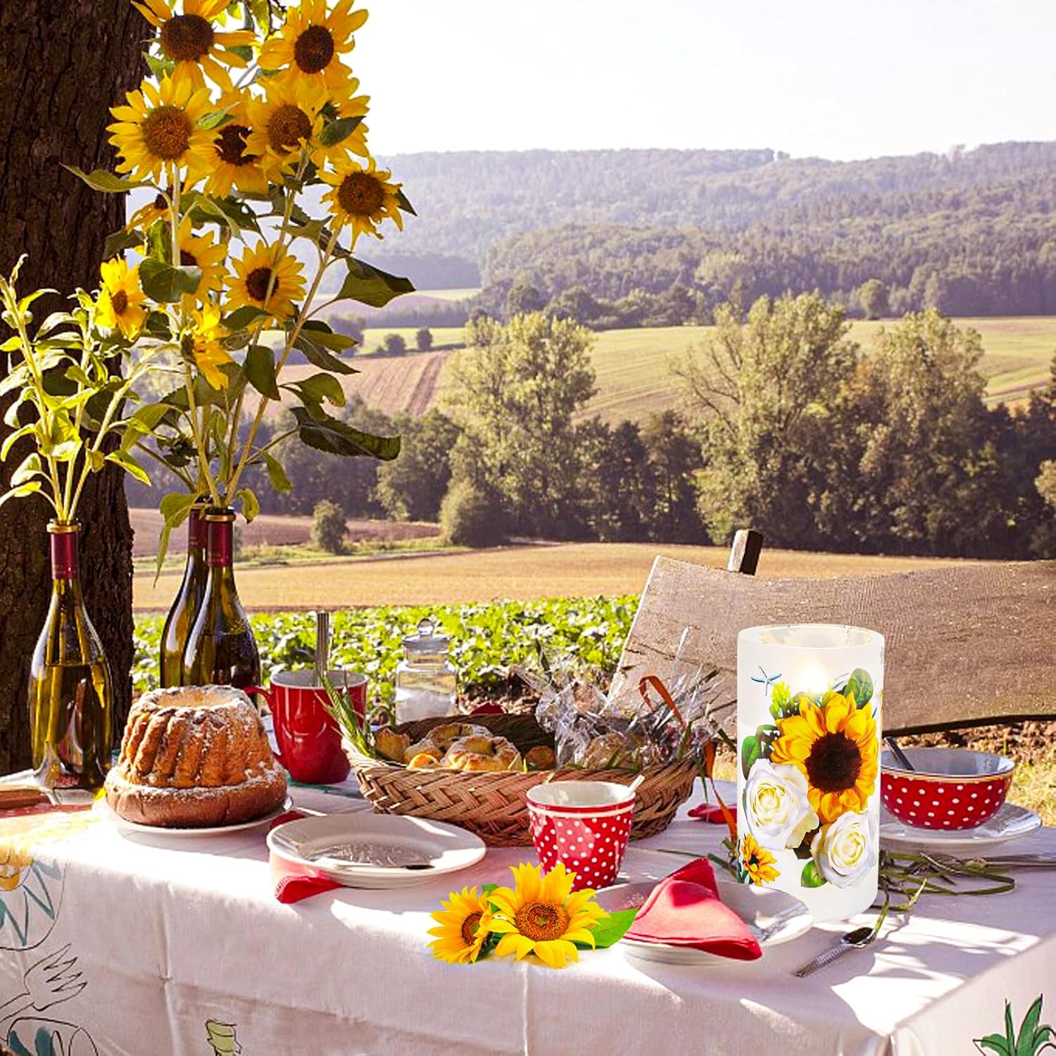 Sunflower Decor Flameless Candles Gifts For Women,Sunflower Candle Housewarming Gifts New Home Get Well Soon Gifts For Women,Decorative Battery Operated Candles