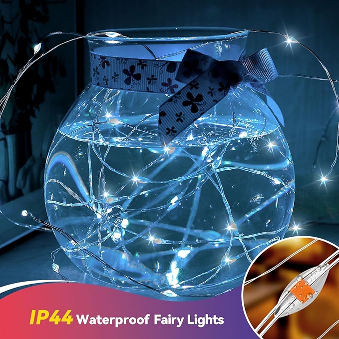 4 Pack Battery Operated Fairy Lights 20FT 240 LED Cool White Twinkle String Lights Waterproof Indoor Outdoor Christmas Bedroom Dorm Classroom DIY Decor