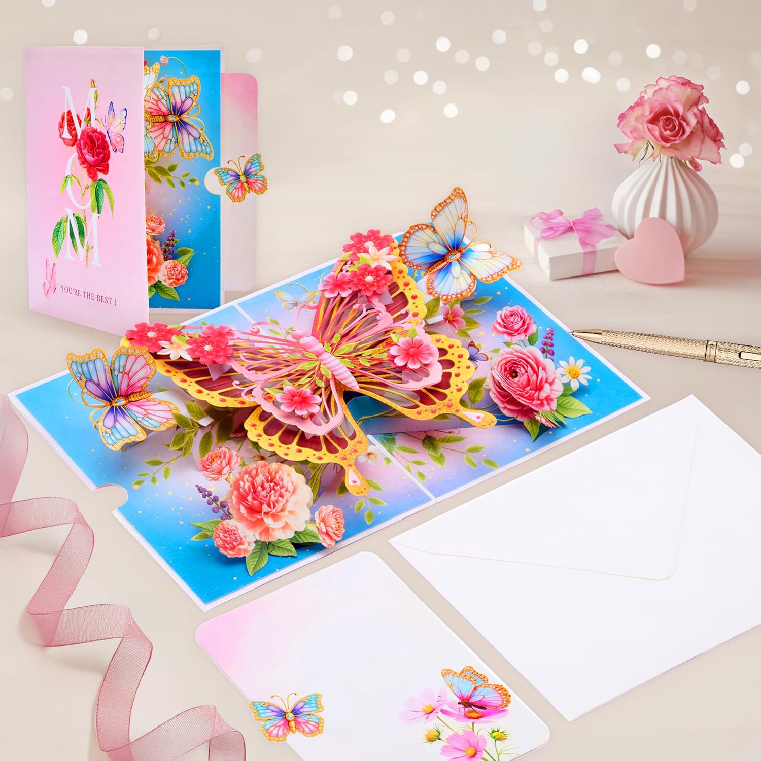 3D Pop-Up Card – Butterfly And Floral Garden Design | Handcrafted Greeting Card For Wife, Husband, Girlfriend, Mom, Dad, Mother, Father (Birthday Card, Get Well, Thank You, Anniversary)