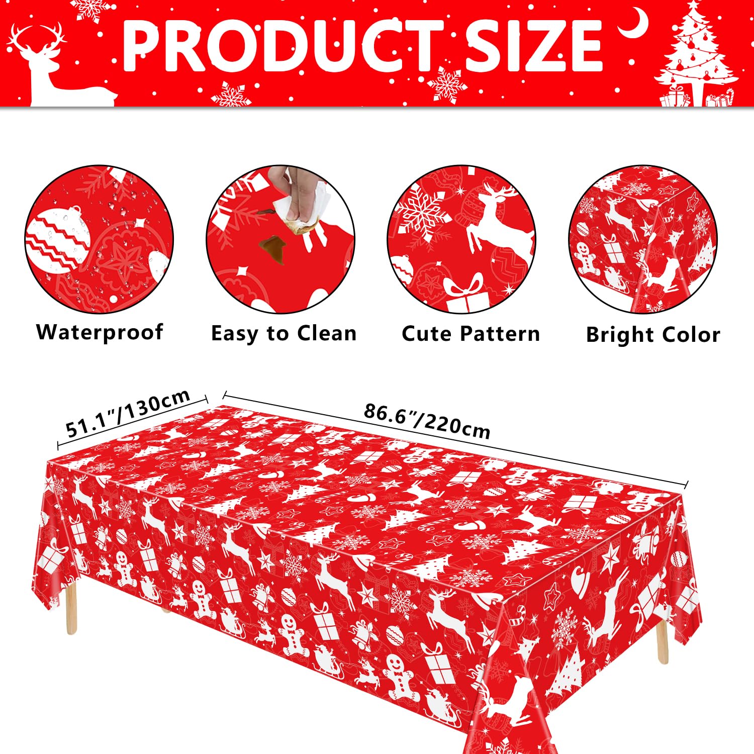 4 Pack Disposable Red Rectangle Table Cloths - 54X86' - Merry Christmas Party Decor For Xmas Holiday