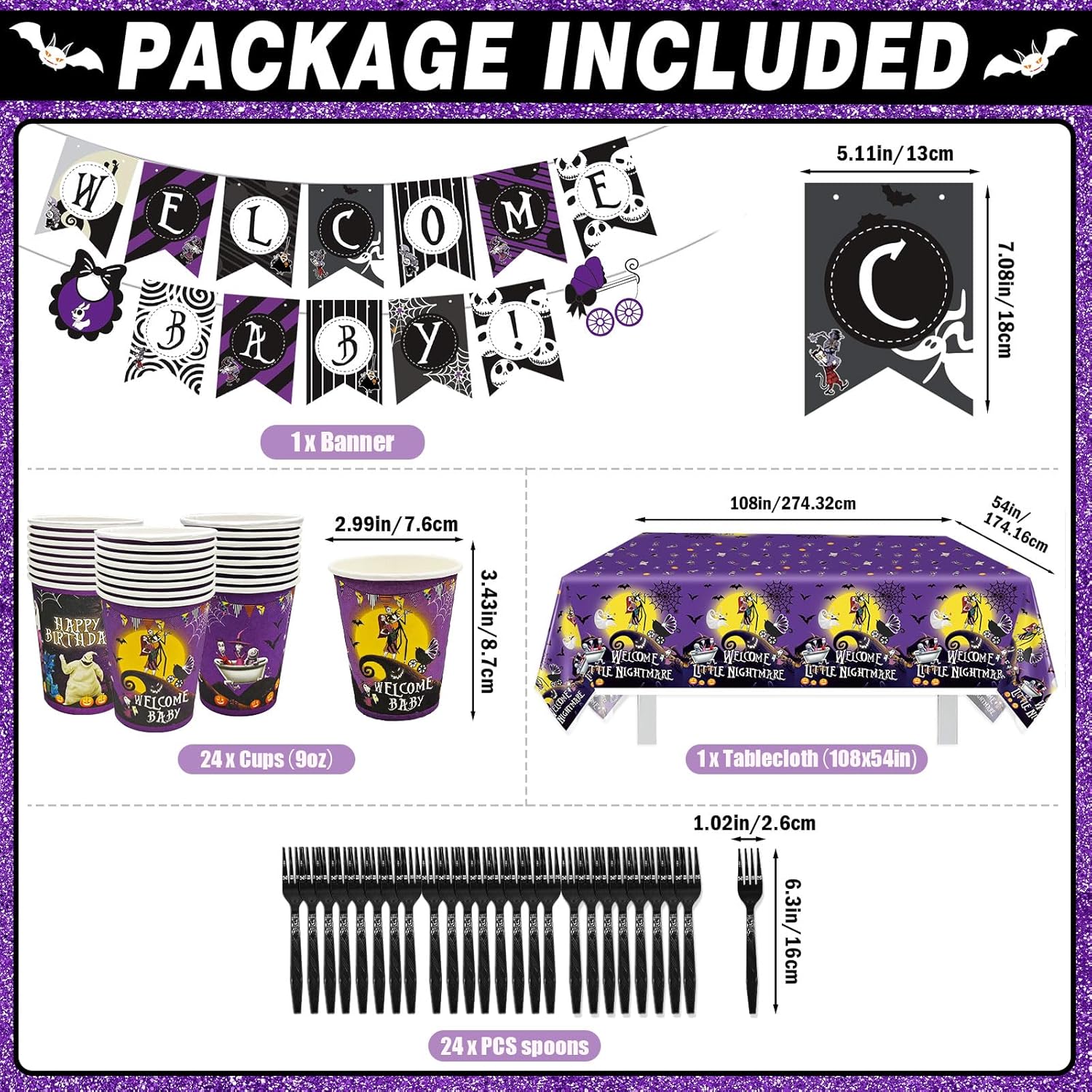 159Pcs Welcome Little Nightmare Baby Shower Decorations Nightmare Christmas Party Supplies Nightmare Christmas Baby Shower Decorations