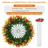 20 Bundles Artificial Flowers For Outdoors? With 6 Faux Butterflies, Uv Resistant And No Fade, ?Fake Flowers For Garden Patio Porch Home Decor (Orange Yellow)