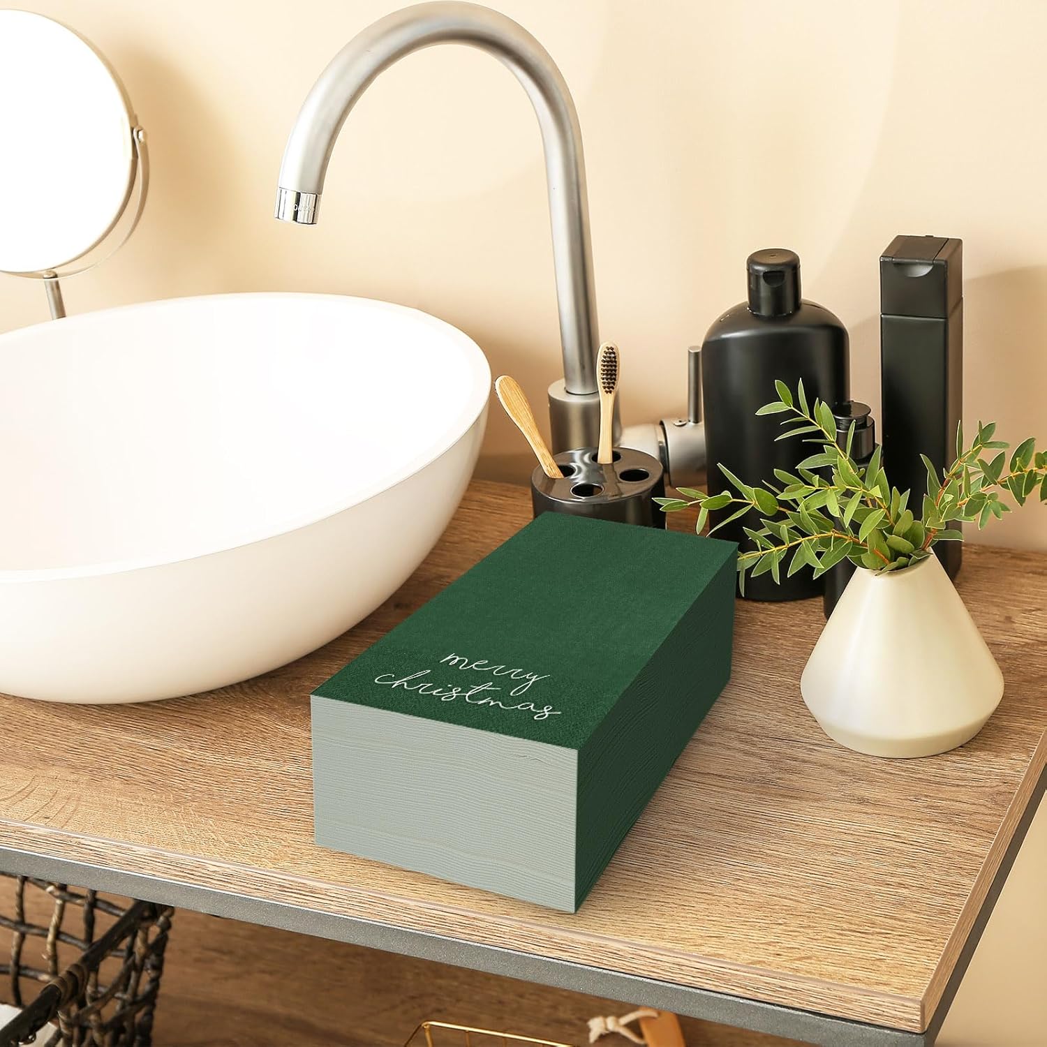 Christmas Guest Napkins Red Green Merry Christmas Paper Napkins Disposable Xmas Guest Hand Napkin Towel For Winter Holiday Party Supplies Bathroom Table Decor,80Pcs