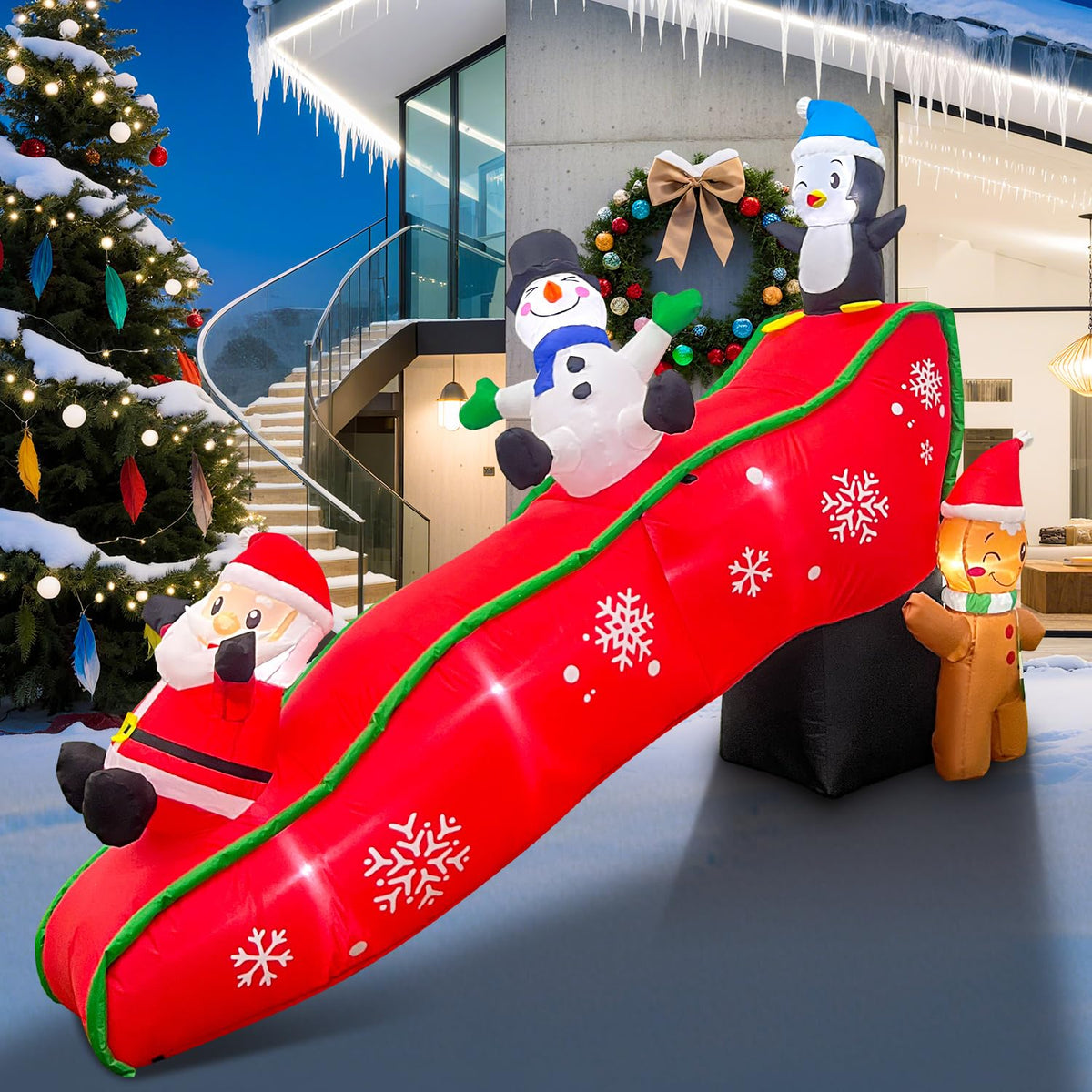 7Ft Christmas Inflatables Outdoor Decorations, Cute & Funny Inflatatable Christmas Fun Slide Party Blow Ups Yard Decorat