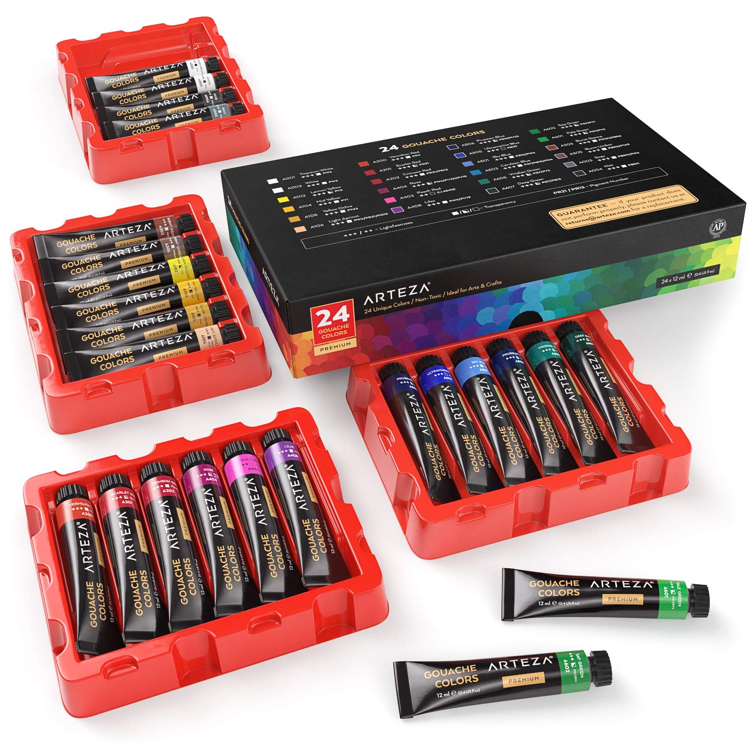 Gouache Paint, Set Of 24, 12Ml/0.4 Us Fl Oz Gouache Paint Tubes, Gouache Set For Adults And Students