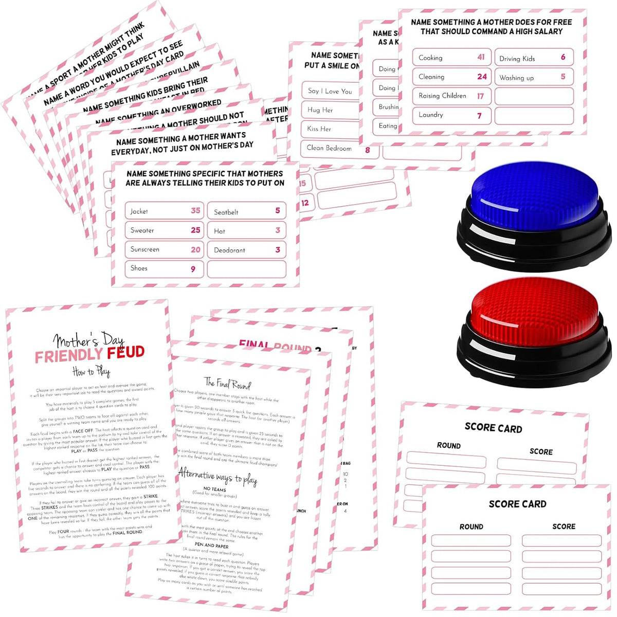 Mother'S Day Friendly Feud Quiz With Answer Buzzer, Friendly Feud Game For Adults,Mothers Day Decorations,Trivia Quiz Game Night For Mom Family Activity Wedding Baby Shower