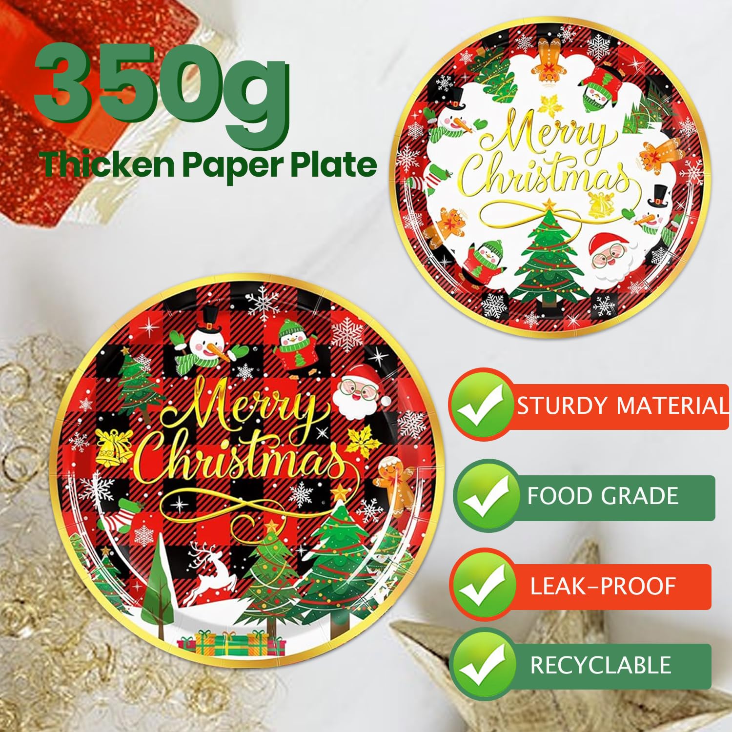 Christmas Party Decorations Supplies - 175 Pcs Merry Christmas Red Plaid Disposable Dinnerware Set Xmas Paper Plates And Napkins Sets With Cups Fork Knive Spoon For Holiday Party Supplies, Serve 25