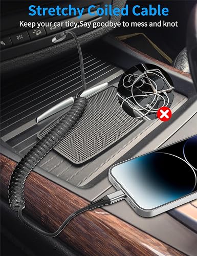 2 Pack 3FT Coiled USB to Lightning Cable MFi Certified Fast Charging CarPlay Cord