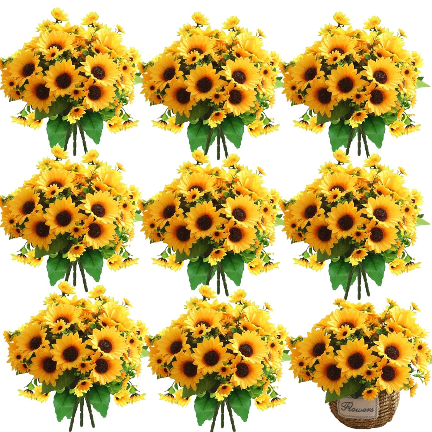 Sunflowers Artificial Flowers, 10Pcs Fake Silk Sunflower Faux Flowers For Outdoor Decoration Home Wedding Party Office Garden(10, Yellow)