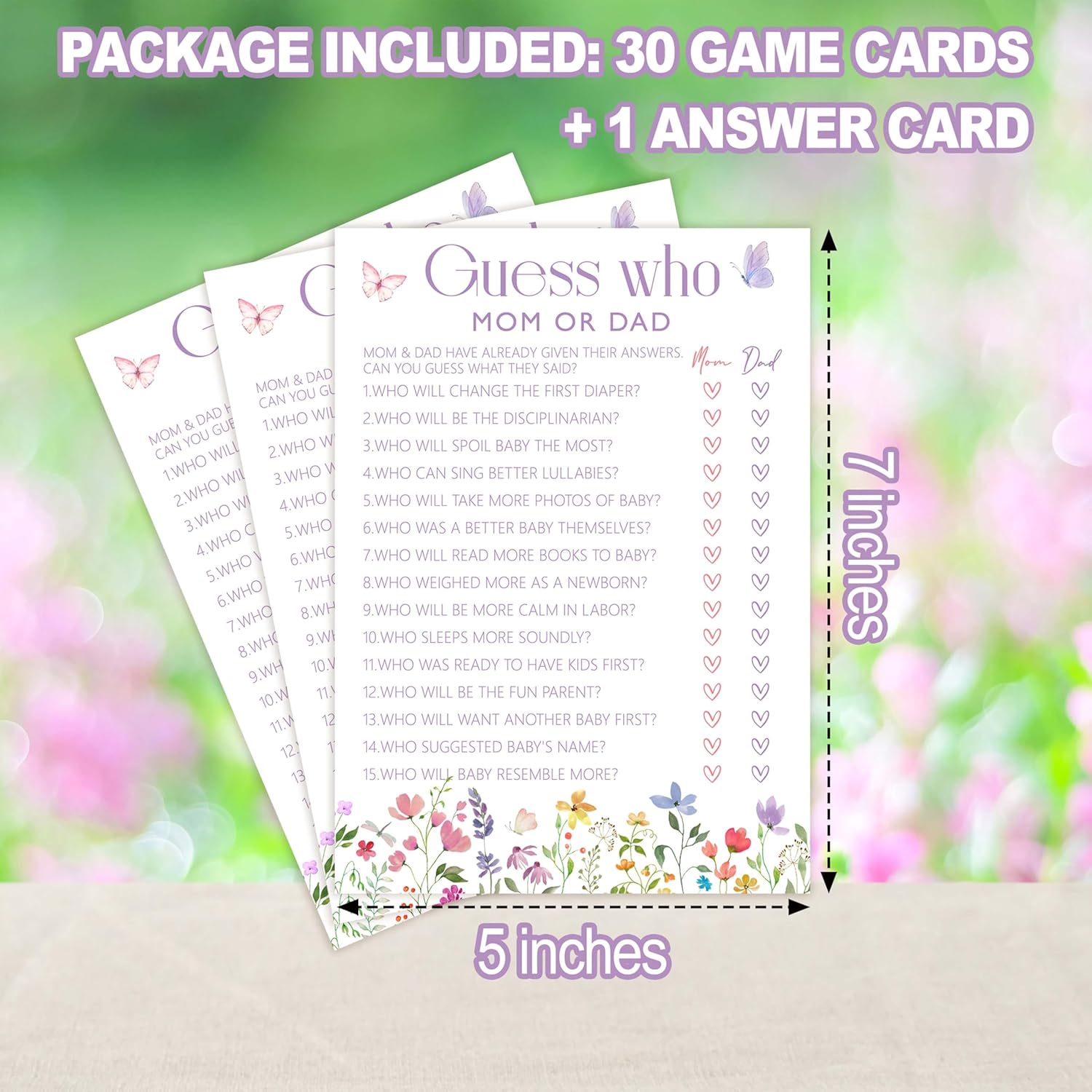 Shower Games, 30 Butterfly Guess Who Mom Or Dad Game Cards, Spring Gender Reveal Party Decorations Supplies Favors - G01