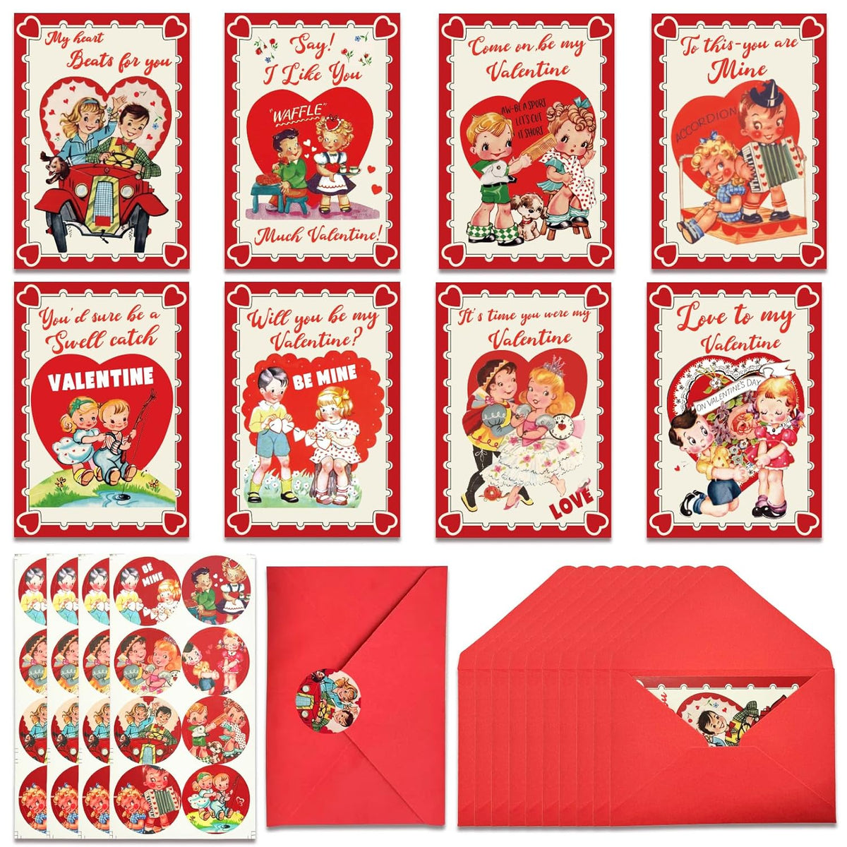 24 Pack Valentine’S Day Cards With Envelopes, Retro Cartoon Valentine Gifts For Classroom Exchange Valentine Party Favors School Exchange And Rewards
