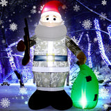 6Ft Camo Suit Santa Claus Christmas Inflatable Decorations Outdoor Blow Up Lighting Decorations Inflatable Santa Garden/