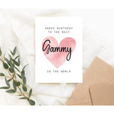 Greeting Card - Happy Birthday To The Best Gammy In The World - Gammy Birthday Card - Modern Letter Print - Pink & White - Love Theme - Unisex-Adults