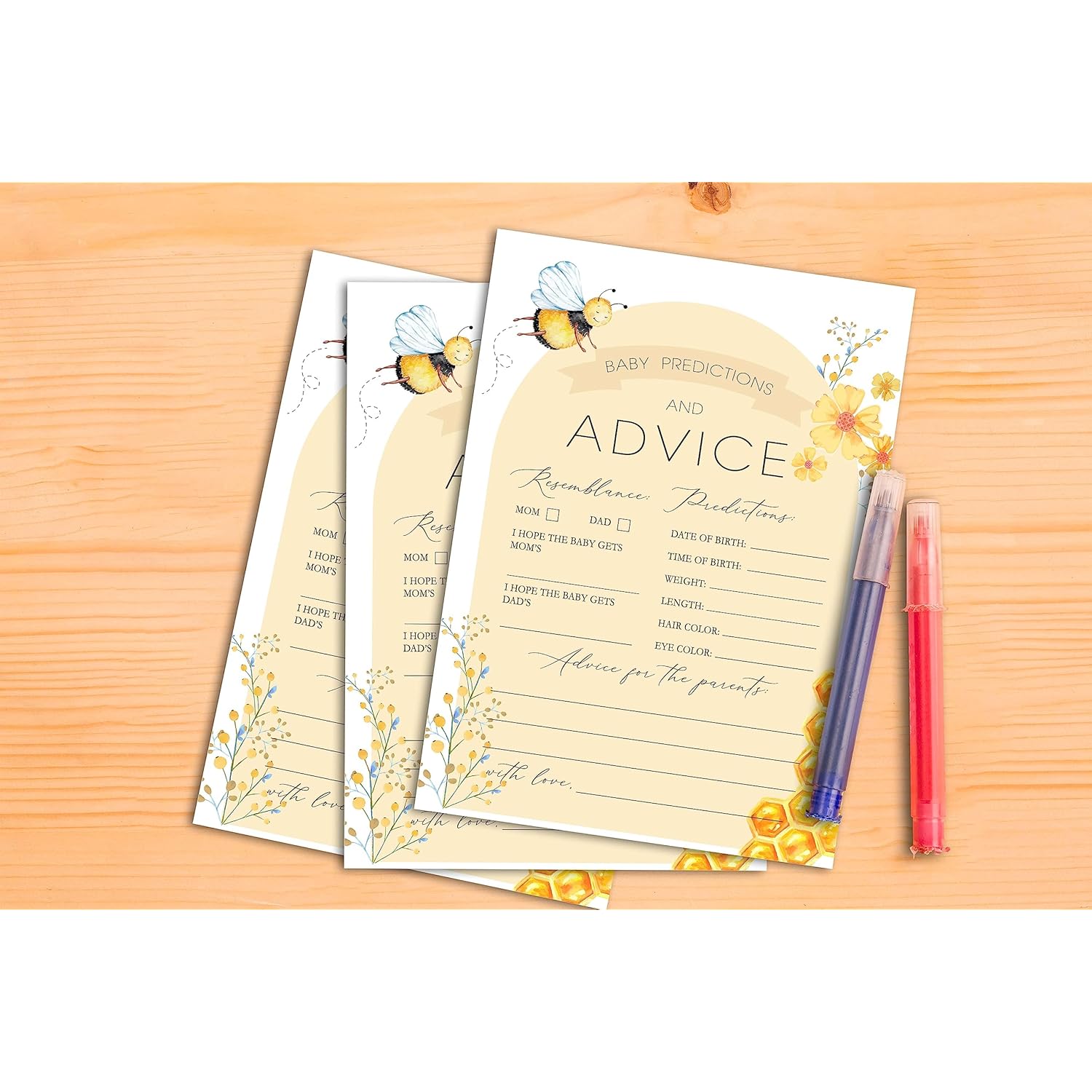Bee Baby Shower Games For Boys Girls, Bumble Bee Baby Predictions And Advice For Baby Shower, Honeycomb Baby Shower/Gender Reveal Parties Decorations, 5" X 7" Double-Sided Cards(30 Games)-D02