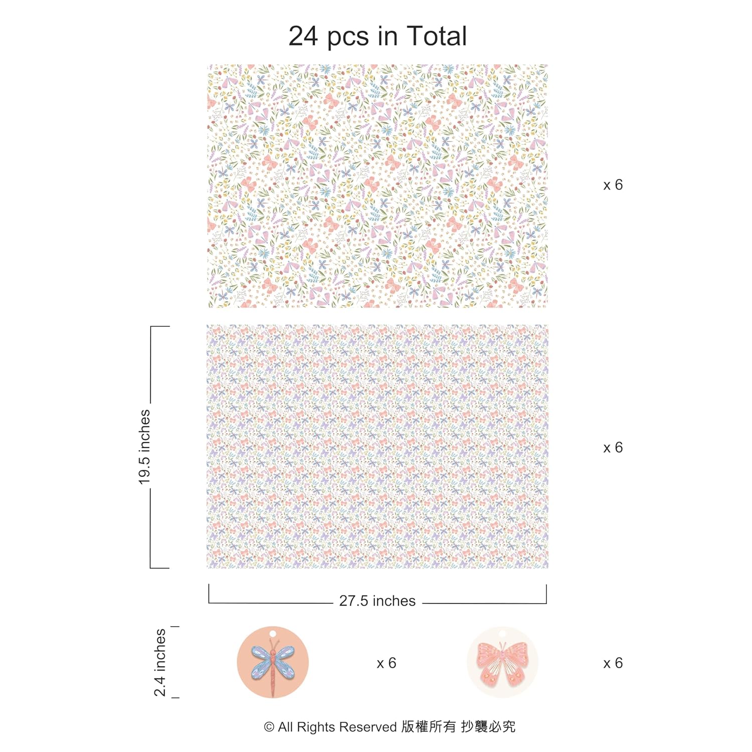 Wildflower Gift Wrapping Paper Garden Fairy Floral Butterfly Dragonfly Giftwrap For Girl Birthday Baby Shower Summer Woodland Flower Picnic Tea Party Favor Classroom Spring Supplies 12Pcs