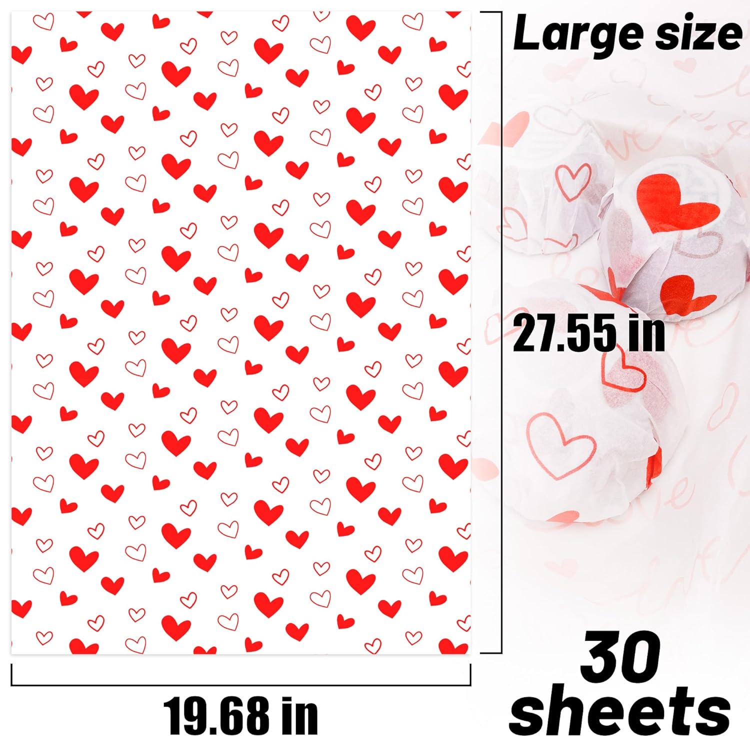 30 Sheets 20" X 28" White With Red Heart Tissue Paper Bulk,Hearts Tissue Paper For Gift Bags,Birthday,Valentine'S,Mother'S Day,Wedding (White With Red)