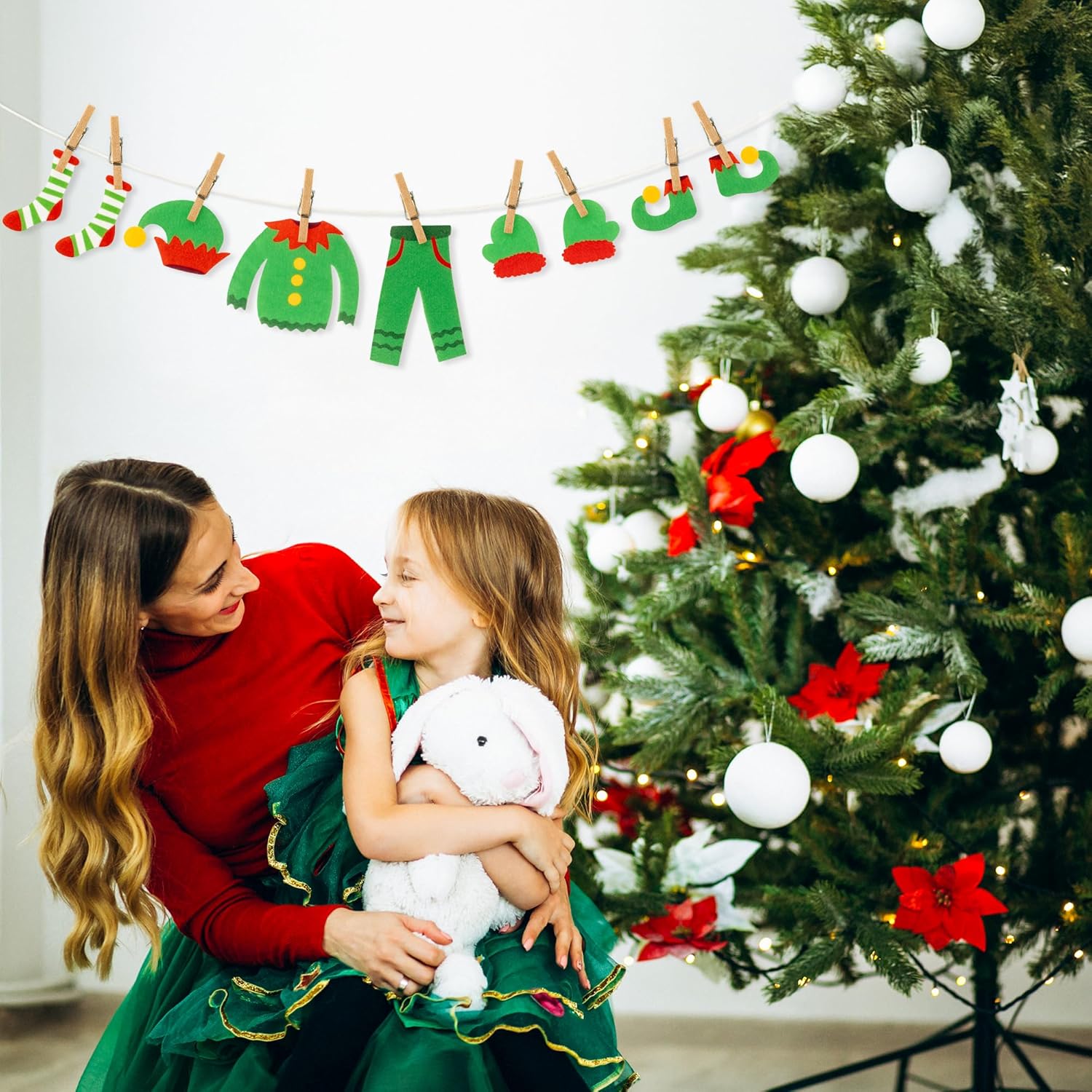 Christmas Elf Clothesline Banner - 23P Elf'S Laundry Line Decor, Merry Christmas Bunting Garland Felt Gathering Hanging Accessories For Xmas Party Home Door Fireplace Office Indoor Outdoor