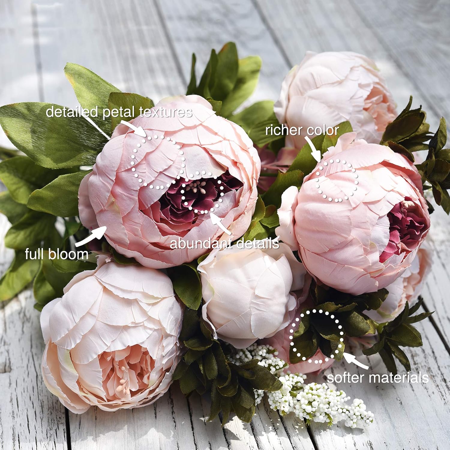 FiveSeasonStuff Artificial Peony Bouquets, 2 Silk Flower Bundles in Mixed Pale Pink & Tawny Brown with Hydrangeas for Wedding Centerpieces & Home Decor