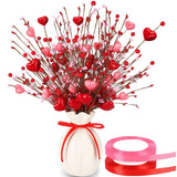 Valentine’S Day Picks, Artificial Berry Stems Heart Shaped Berry Picks With 2 Roll Ribbons Artificial Berries Branches For Valentine’S Day Mother’S Day Wedding Banquet Party Decor
