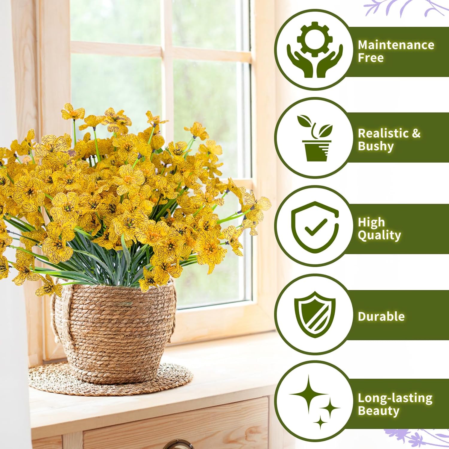 12 Bundles Artificial Violet Flowers Artificial Flowers Fake Silk Flowers For Indoor Outside Garden Home Wedding Farmhouse Porch Box Decor?Yellow?