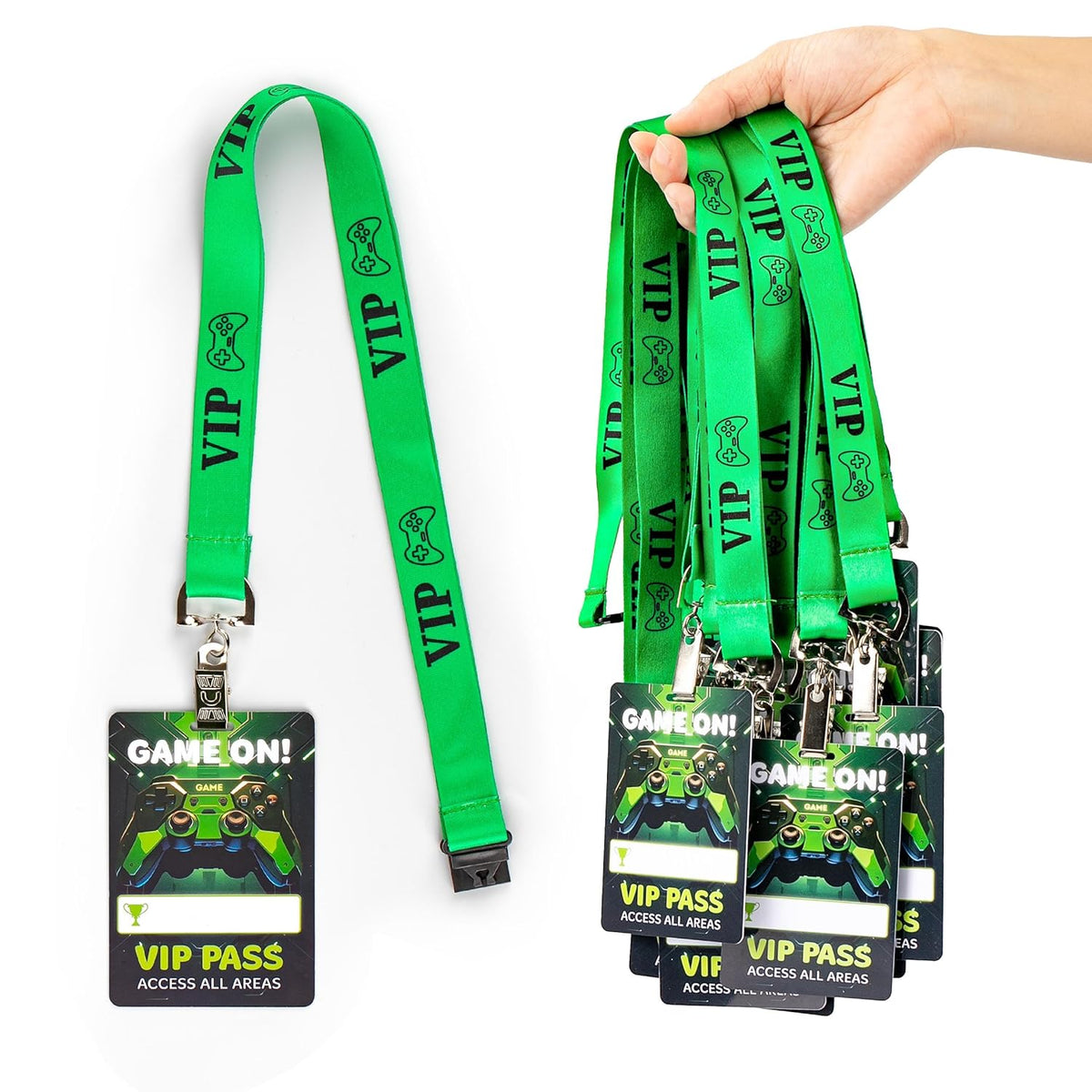 25 Sets Video Game Vip Badge Lanyards Pvc Pass Holder Video Game Party Favors Tickets Invitation For Gamer Birthday School Activities Supplies 3.94 X 2.75Inch Green