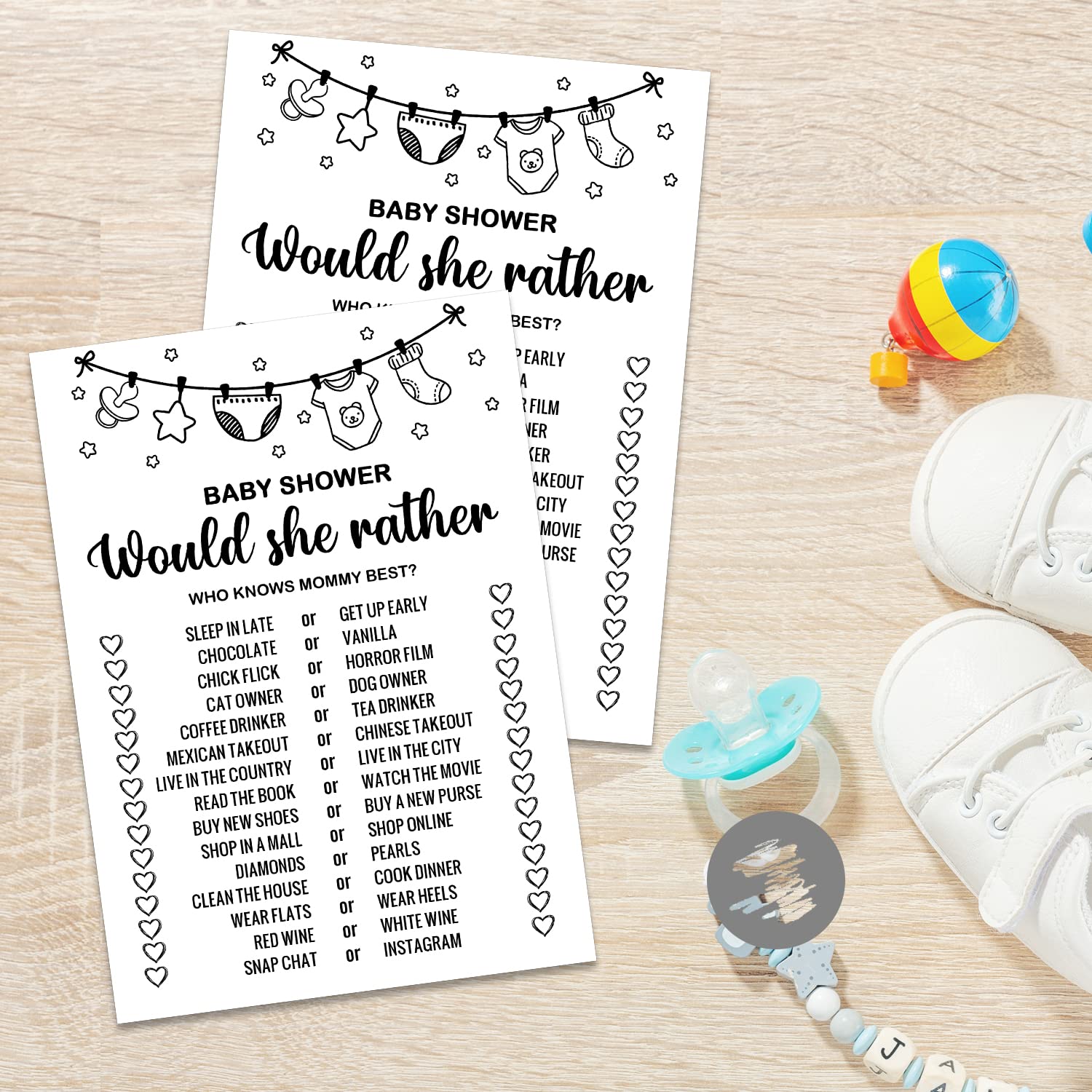 Baby Shower Game Cards - Would She Rather Set Of 30 Cards - Rustic Bridal Wedding Or Bachelorette Party Ideas