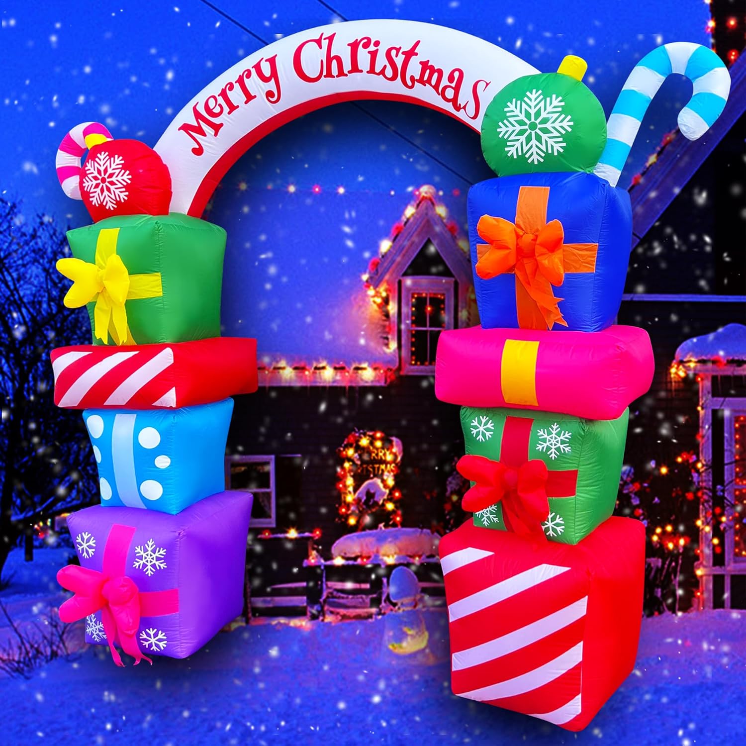 8 Ft Christmas Inflatable Gift Boxes Arch Archway With Candy Merry Christmas Decoration Blow Up Led Lighted For Xmas Law