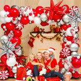 171 Pcs Christmas Balloon Garland Arch Kit With Red,White,Metallic Silver Balloons Candy Foil,Candy Cane Balloons For Christmas Party Decorations