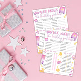6"X8" Who Knows The Birthday Best - Watercolor Girl'S Slumber Party - Funny Double-Sided 3-In-1 Game Card Set For Birthday Party, Sleepover Party Activities Supplies (20 Pcs)- A06