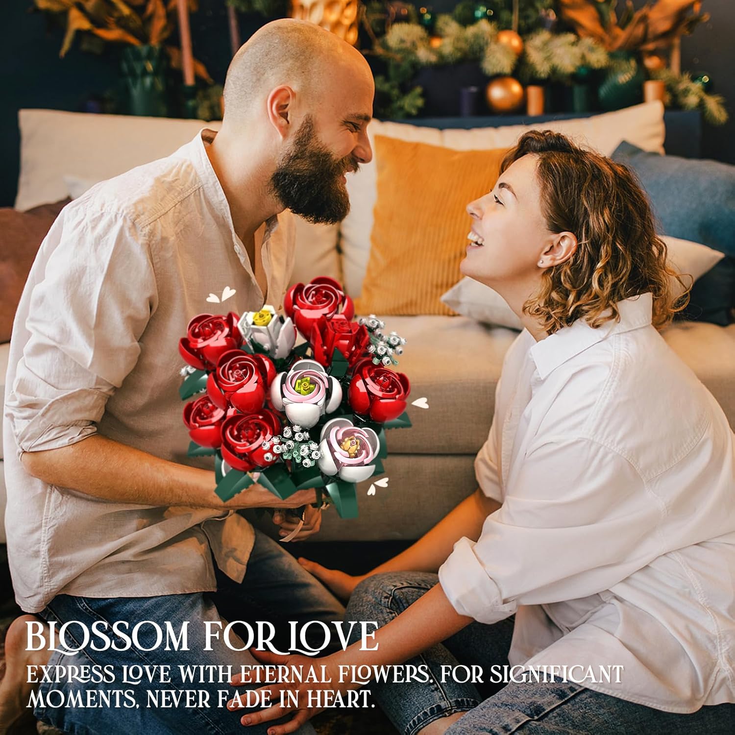 Rose Flower Bouquet Building Kit Gift For Valentine’S Day, Roses Bouquet Building Set, 841Pcs Red Roses Artificial Flowers With Vase, Rose Unique Diy Gifts For Women, Adults, Kids, Anniversaries