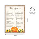Pumpkin Baby Shower Game, Pumpkins Baby Trivia Game — Pack Of 25 — Fall Baby Shower, Rustic Gender Neutral Baby Shower Games, Little Pumpkin Autumn Fall Baby Halloween Baby Party Games Sku G331-Trv