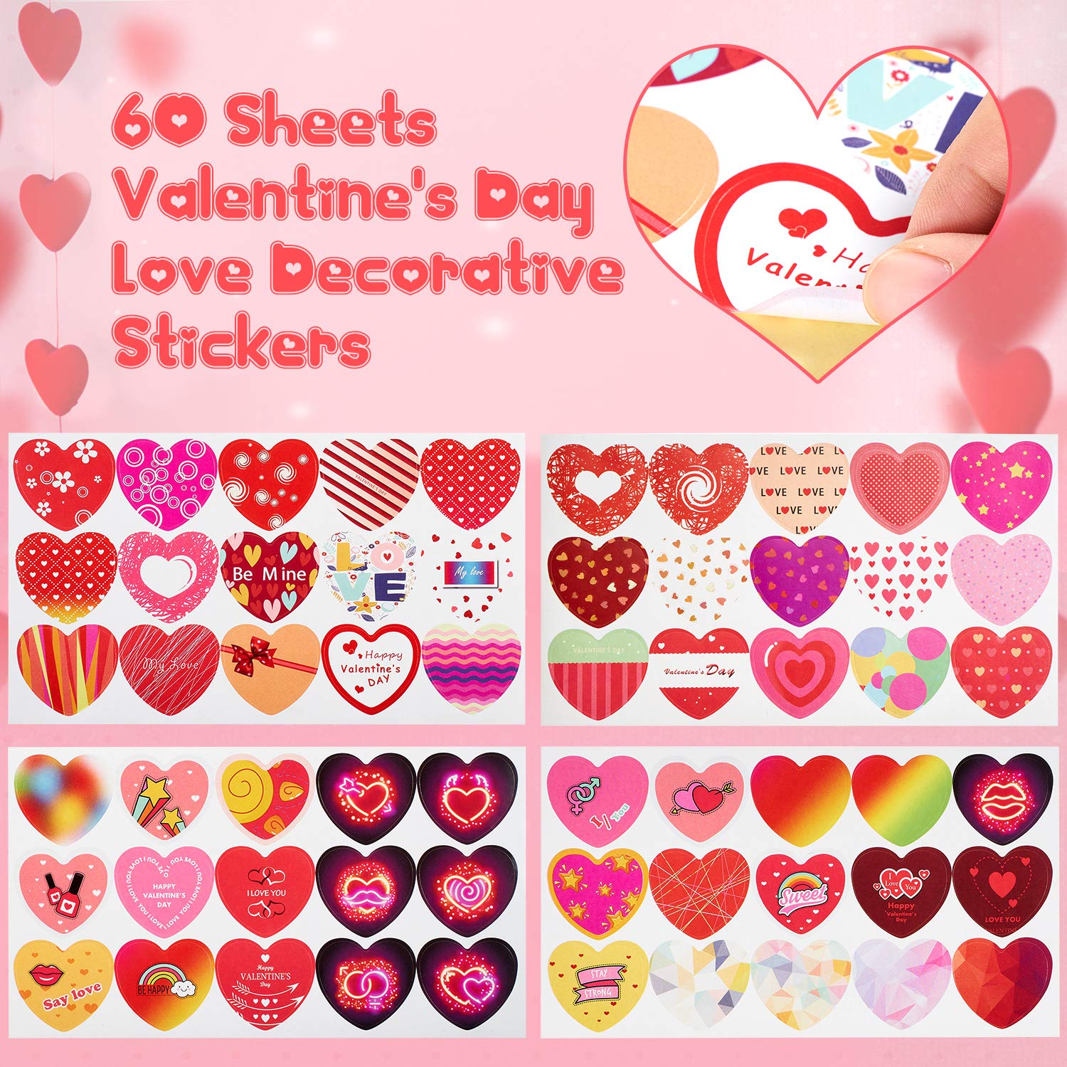 60 Set Blank Note Card Diy Greeting Cards With Mini Envelopes Matching Color Envelopes Gift In 3 Colors And Love Stickers Heart Sticker For Valentines Day Anniversary, 4 X 2.7 Inch
