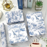 Blue And White Wrapping Paper -Mini Roll- 17 In X 32.8 Ft Jungle Animal Gift Wrap Paper For Holiday Birthday Baby Shower Party Wrapping Supplies