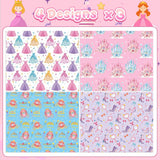 12 Sheets Princess Wrapping Paper, Princess Castle Crown Dress Print Gift Wrap Pink Blue Purple Gift Packing Paper For Girls Birthday Baby Shower Party Supplies, 19.7 X 27.6 Inch