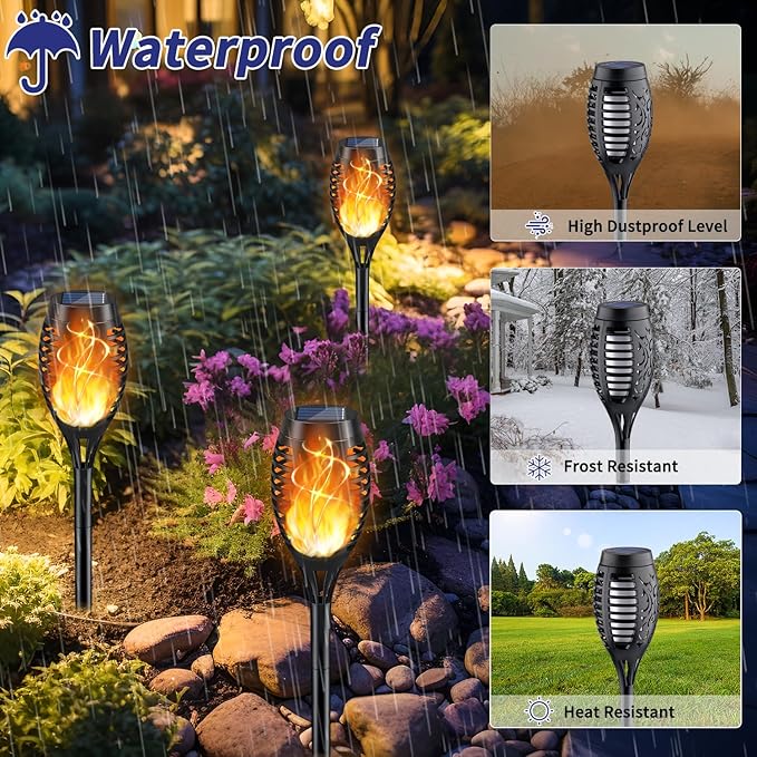 12 Pack Solar Torch Lights Flickering Flame Waterproof Outdoor Garden Pathway Lights