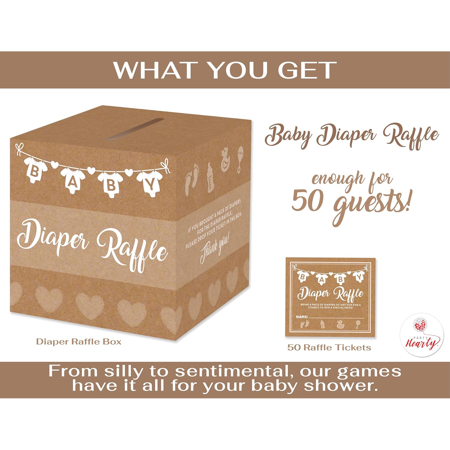 Baby Shower Games For Girl Or Boy, 50 Diaper Raffle Tickets, Diaper Raffle Ticket Cards Box, Baby Shower Decorations, Raffle Prizes, Ideas