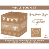Baby Shower Games For Girl Or Boy, 50 Diaper Raffle Tickets, Diaper Raffle Ticket Cards Box, Baby Shower Decorations, Raffle Prizes, Ideas