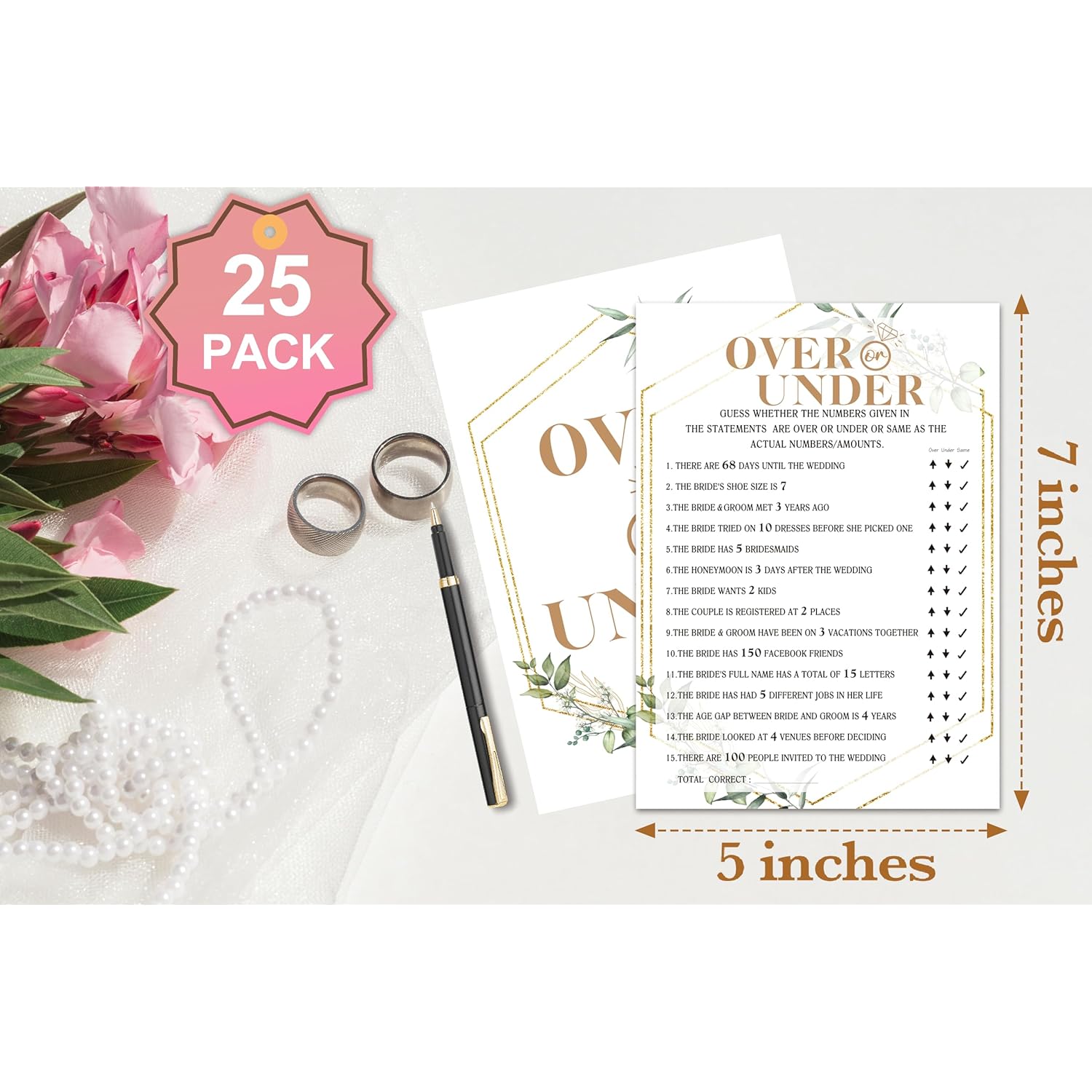 Bridal Shower Games, Greenery Wedding Shower Party Games Cards For Bride Groom Newlyweds, Engagement Bachelorette Party Decorations, Wedding Favors Supplies, 25 Game Cards Included - A01