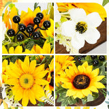 Sunflower Arrangement Centerpiece Table Decorations,Sunflowers Daisy And Berry Green Leaf Floral Artificial Flowers With Wood Tray For Dining Table Coffee Table Farmhouse Room Mantel Décor