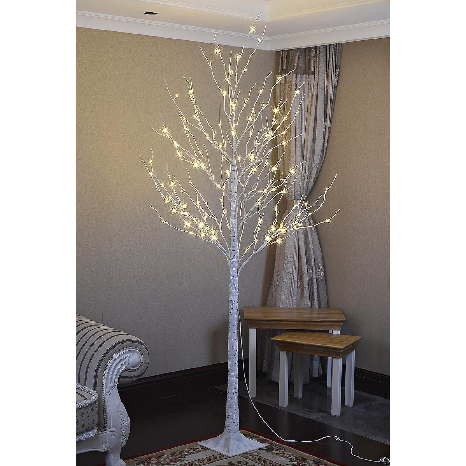 LIGHTSHARE 8 Feet 132L LED Birch Tree Lights, Warm White, for Holiday Party and Christmas Decoration, Indoor and Outdoor Use