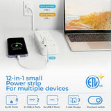 1 ft Short Extension Cord Power Strip with 8 Outlets and 4 USB Ports Flat Plug Surge Protector