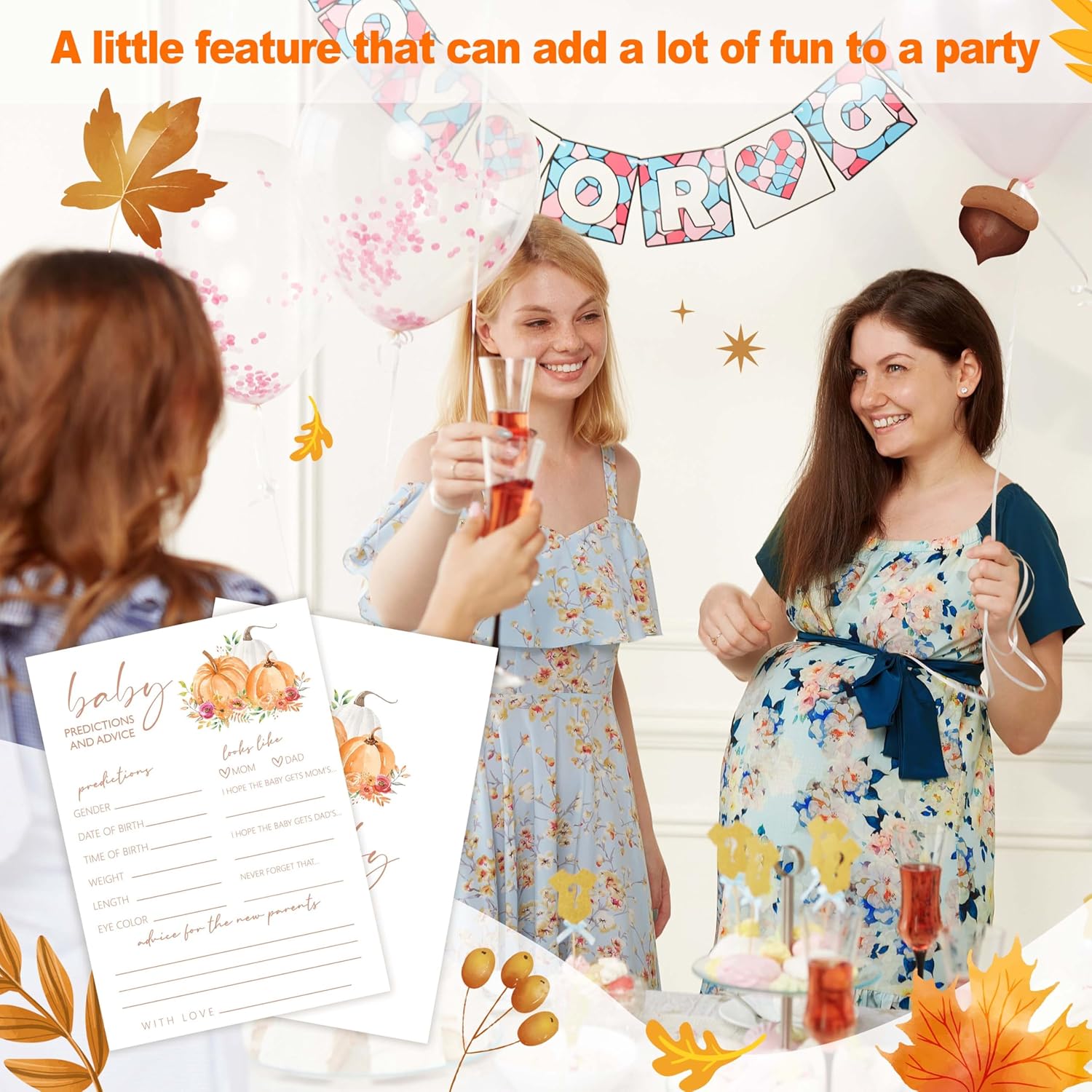 Baby Shower Games, Thanksgiving Baby Predictions And Advice Cards, 25 Sets Gender Reveal Party Decorations Supplies Favors - E02