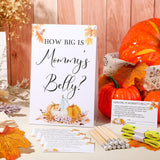 64 Pcs Little Pumpkin Baby Shower Games Include Fall How Big Is Mommy'S Belly Sign And 50 Maple Leaf Guessing Card With 10 Pencils 3 Measuring Tapes For Thanksgiving Event Supplies Baby Shower